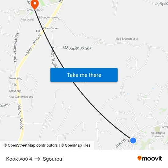 Koskinou 4 to Sgourou map
