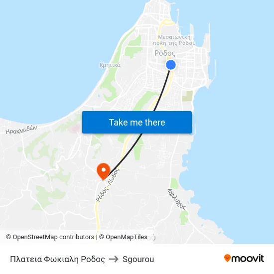 Fokiali Square Rhodes to Sgourou map