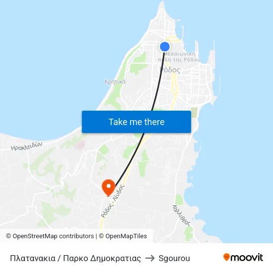 Platanakia / Democracy Park to Sgourou map