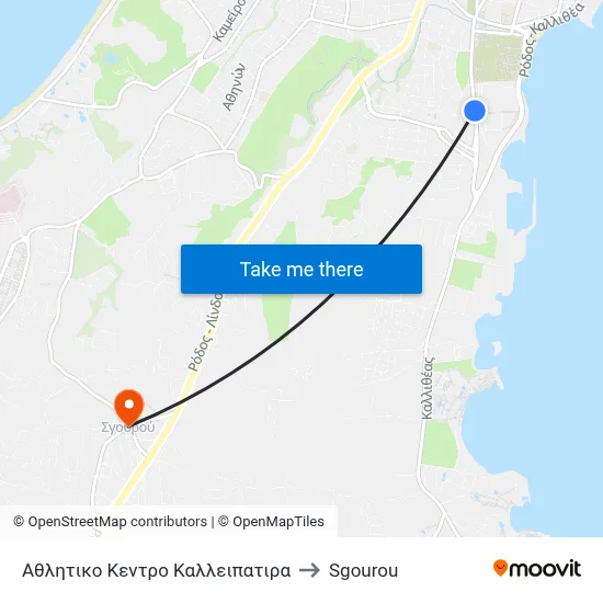 Kallipatira Sports Center to Sgourou map
