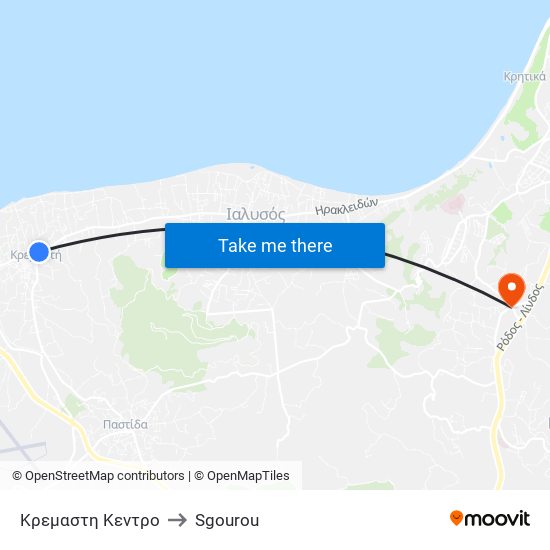 Κρεμαστη Κεντρο to Sgourou map