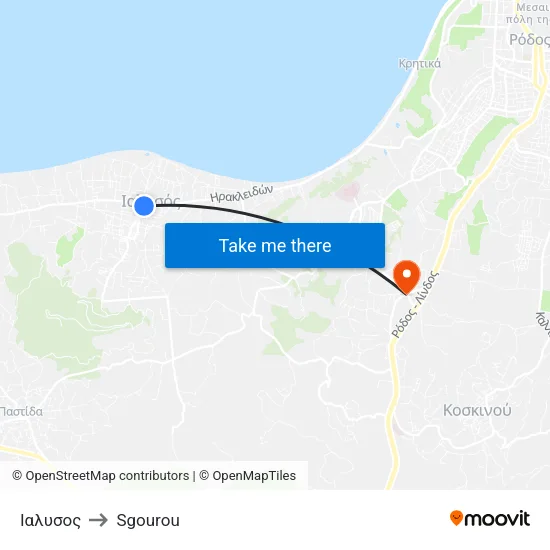 Ialysos to Sgourou map