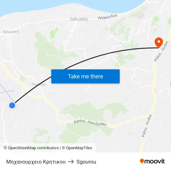 Kritikou Machine Shop to Sgourou map