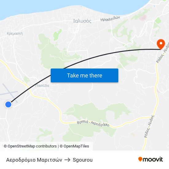 Αεροδρόμιο Μαριτσών to Sgourou map