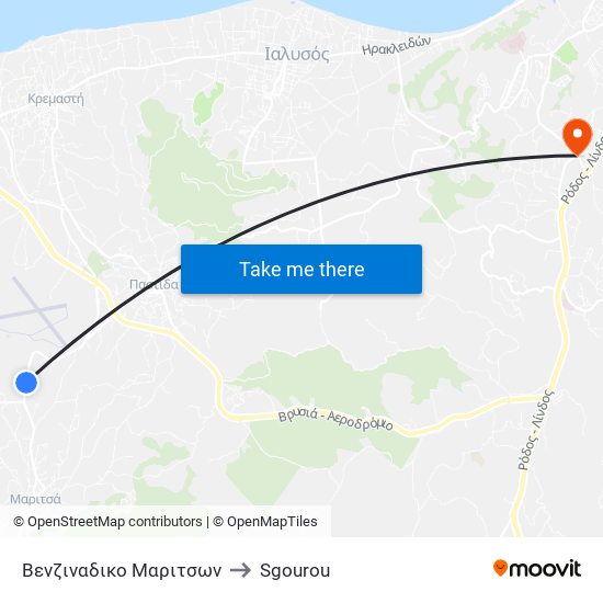 Βενζιναδικο Μαριτσων to Sgourou map