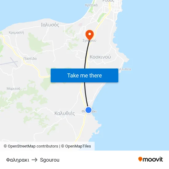 Faliraki to Sgourou map