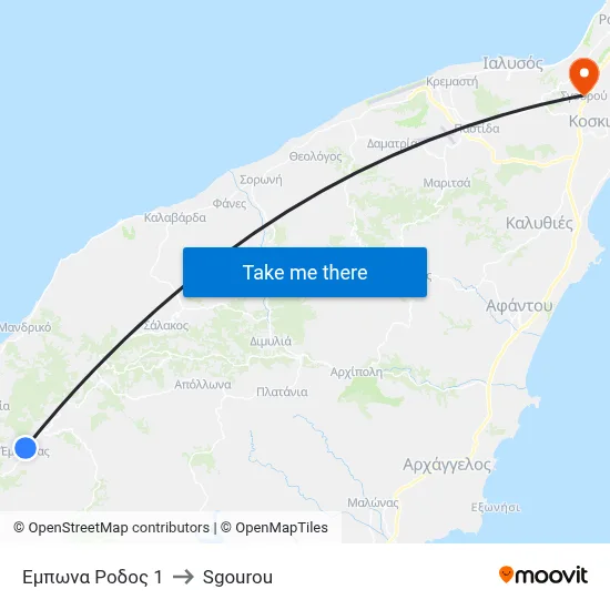 Empona Rhodes 1 to Sgourou map
