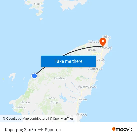 Kameiros Skala to Sgourou map