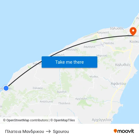 Mandrikou Square to Sgourou map