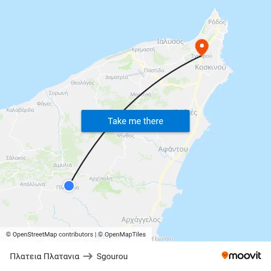 Platania Square to Sgourou map