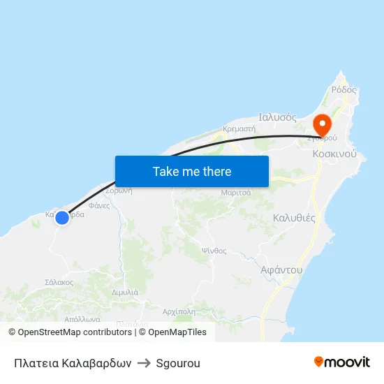 Kalavarda Square to Sgourou map