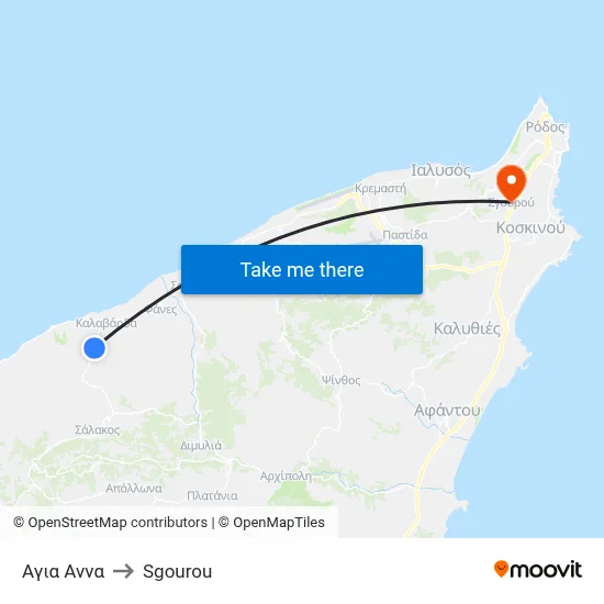 Agia Anna to Sgourou map