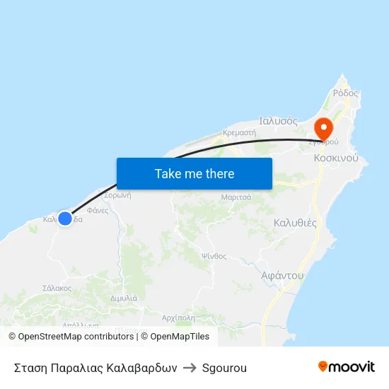 Kalabarda Beach Stop to Sgourou map