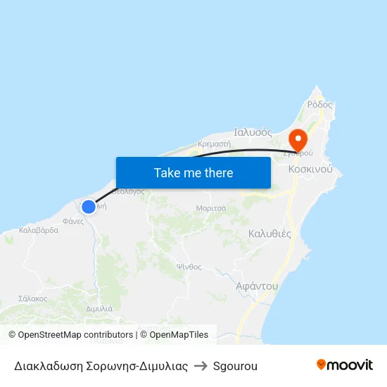 Soronis-Dimylia Junction to Sgourou map