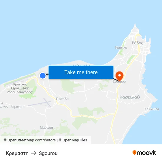 Kremasti to Sgourou map