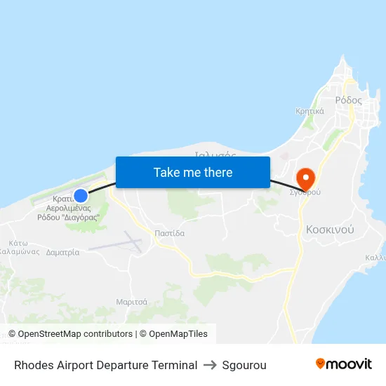 Rhodes Airport Departure Terminal to Sgourou map