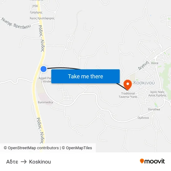 Αδτε to Koskinou map