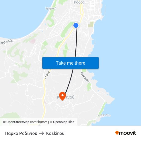 Παρκο Ροδινιου to Koskinou map