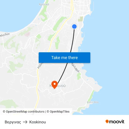 Verginas to Koskinou map