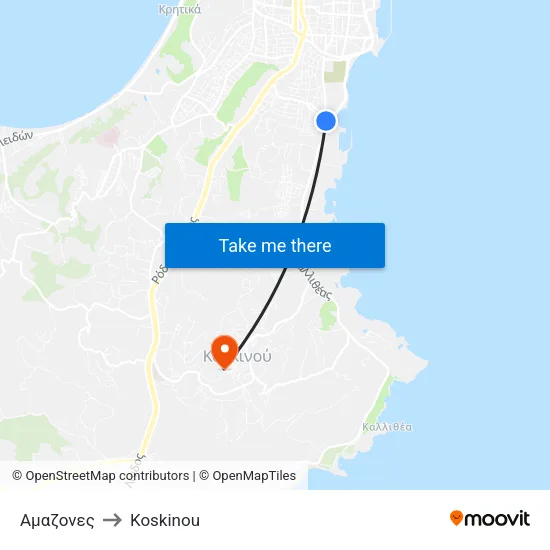 Amazones to Koskinou map