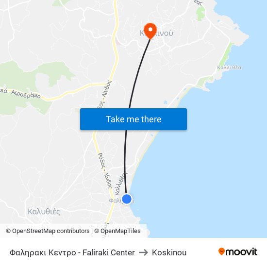 Φαληρακι Κεντρο - Faliraki Center to Koskinou map