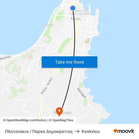 Πλατανακια / Παρκο Δημοκρατιας to Koskinou map