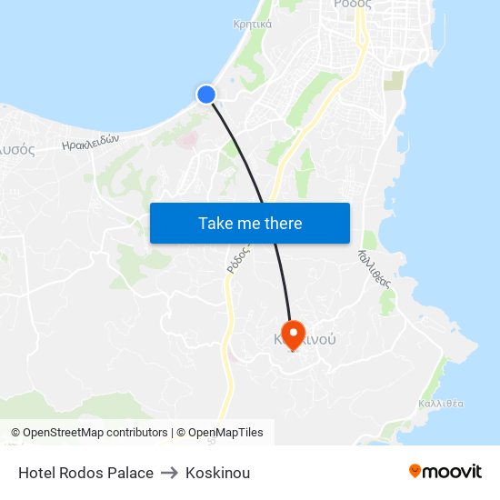 Hotel Rodos Palace to Koskinou map