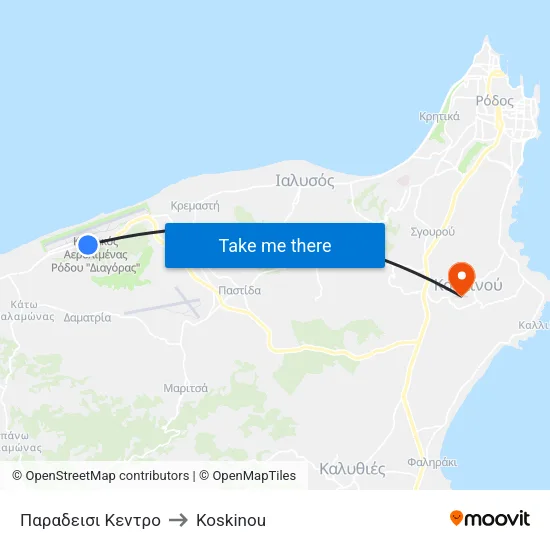Paradisi Center to Koskinou map