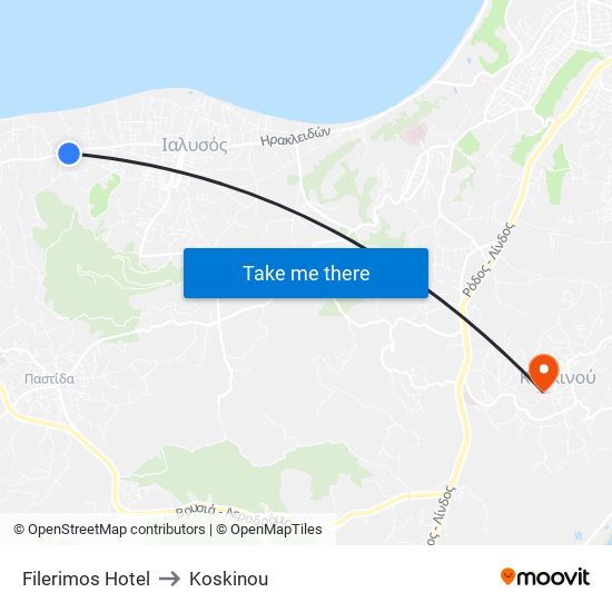 Filerimos Hotel to Koskinou map