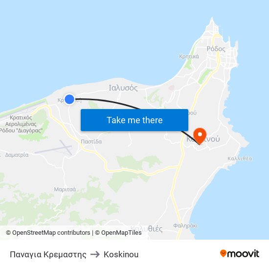 Παναγια Κρεμαστης to Koskinou map