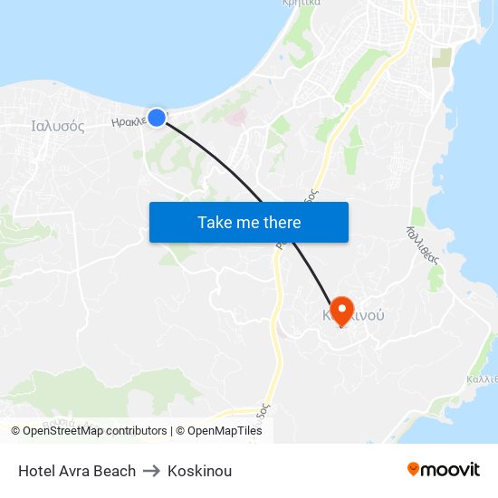 Hotel Avra Beach to Koskinou map