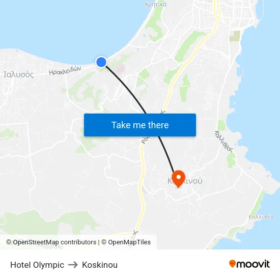 Olympic Hotel to Koskinou map
