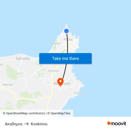 Academy to Koskinou map