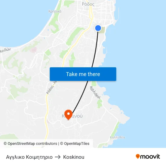 English Cemetery to Koskinou map