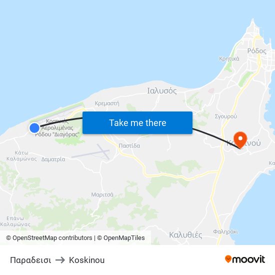 Παραδεισι to Koskinou map