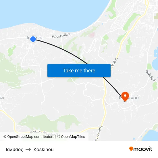 Ialysos to Koskinou map