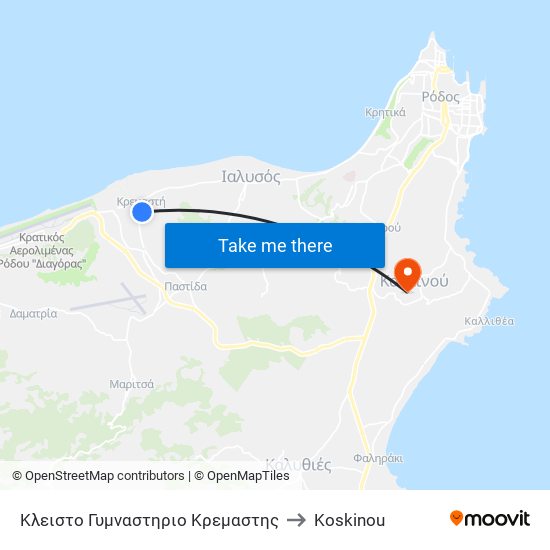 Κλειστο Γυμναστηριο Κρεμαστης to Koskinou map