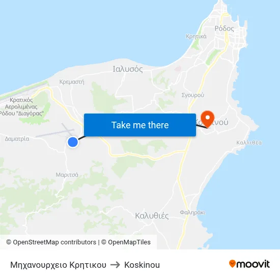 Kritikou Machine Shop to Koskinou map