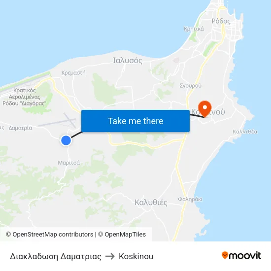 Damatria Junction to Koskinou map