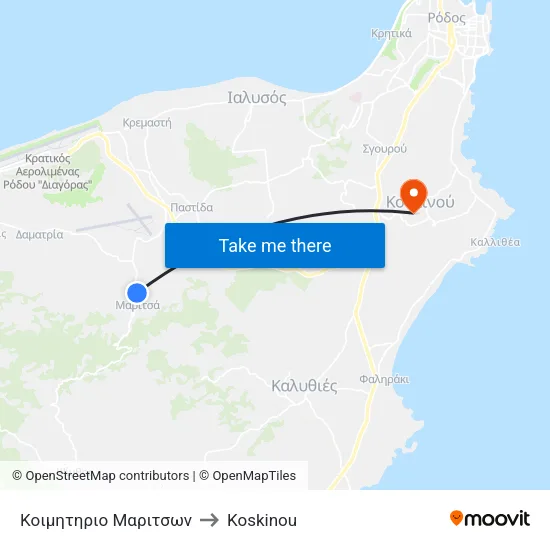 Maritson Cemetery to Koskinou map