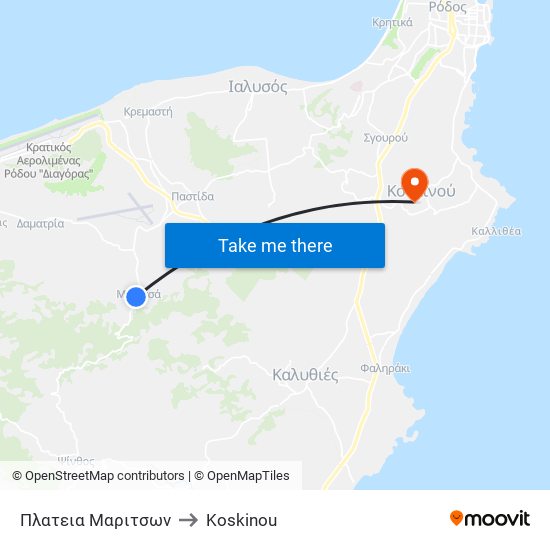 Πλατεια Μαριτσων to Koskinou map