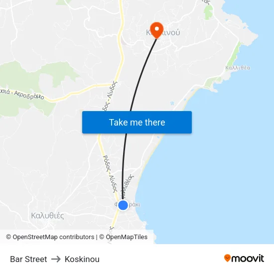 Bar Street to Koskinou map