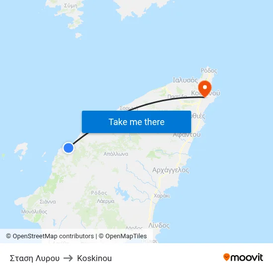 Lyros Stop to Koskinou map