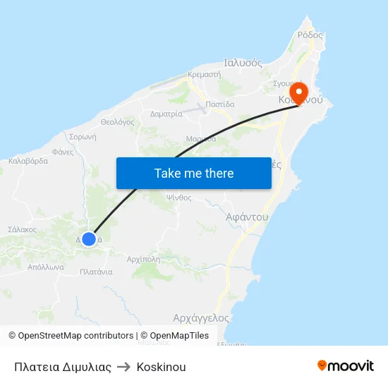 Dimylia Square to Koskinou map
