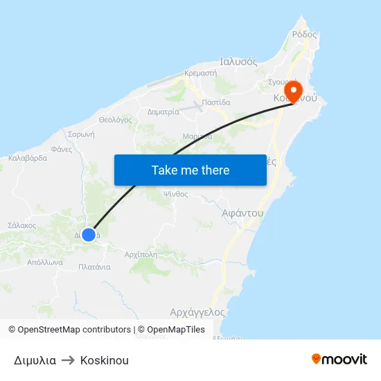 Dimylia to Koskinou map