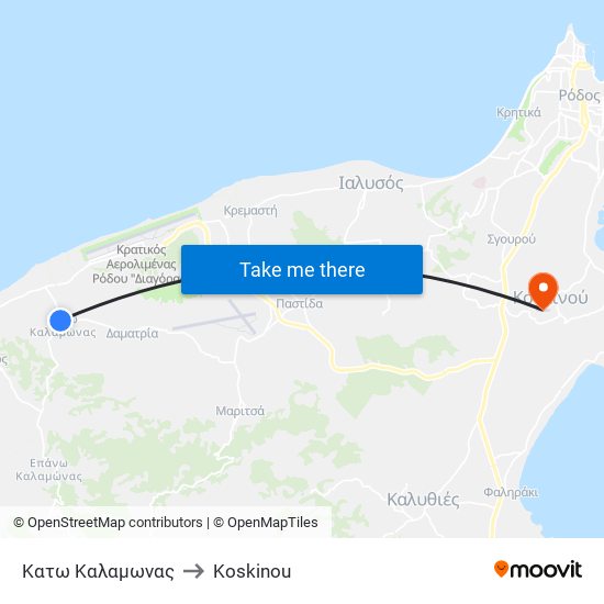 Κατω Καλαμωνας to Koskinou map