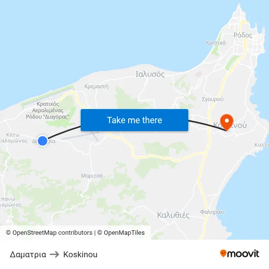 Damatria to Koskinou map