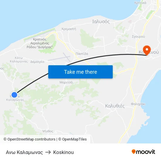 Ano Kalamonas to Koskinou map