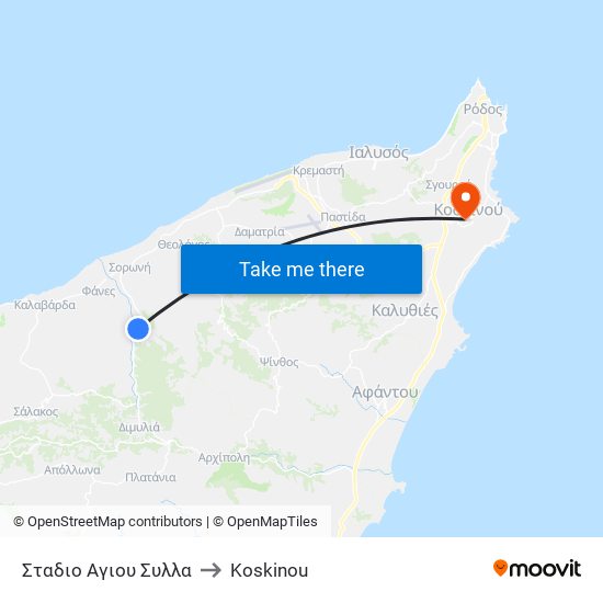 Σταδιο Αγιου Συλλα to Koskinou map