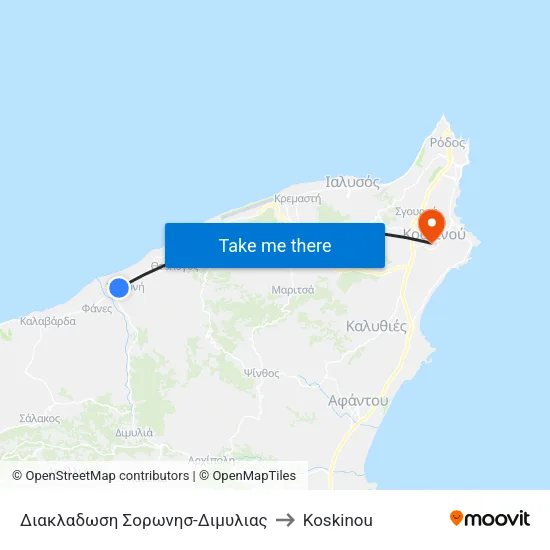 Soronis-Dimylia Junction to Koskinou map